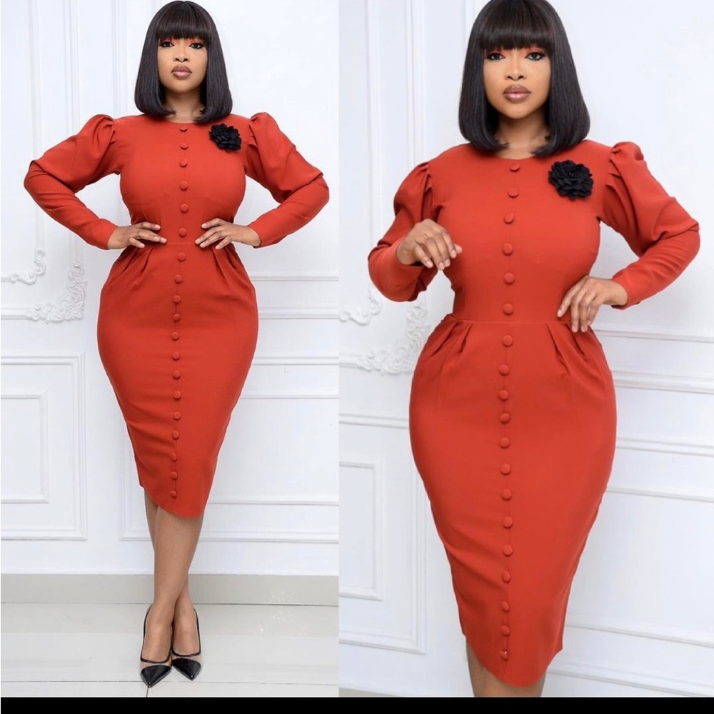 Burnt orange midi dress